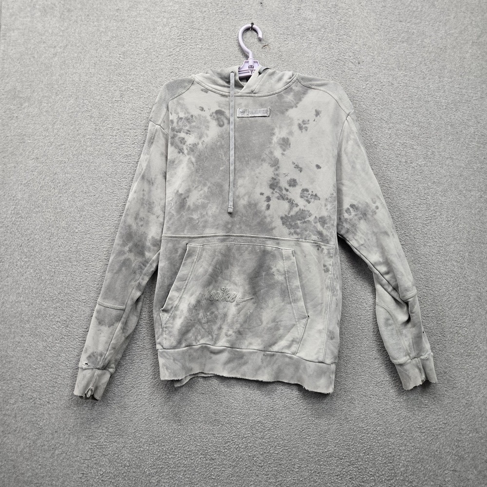 Nike Men Hoodie M Gray Embroidered Tie Dye Fleece Activewear Grunge READ